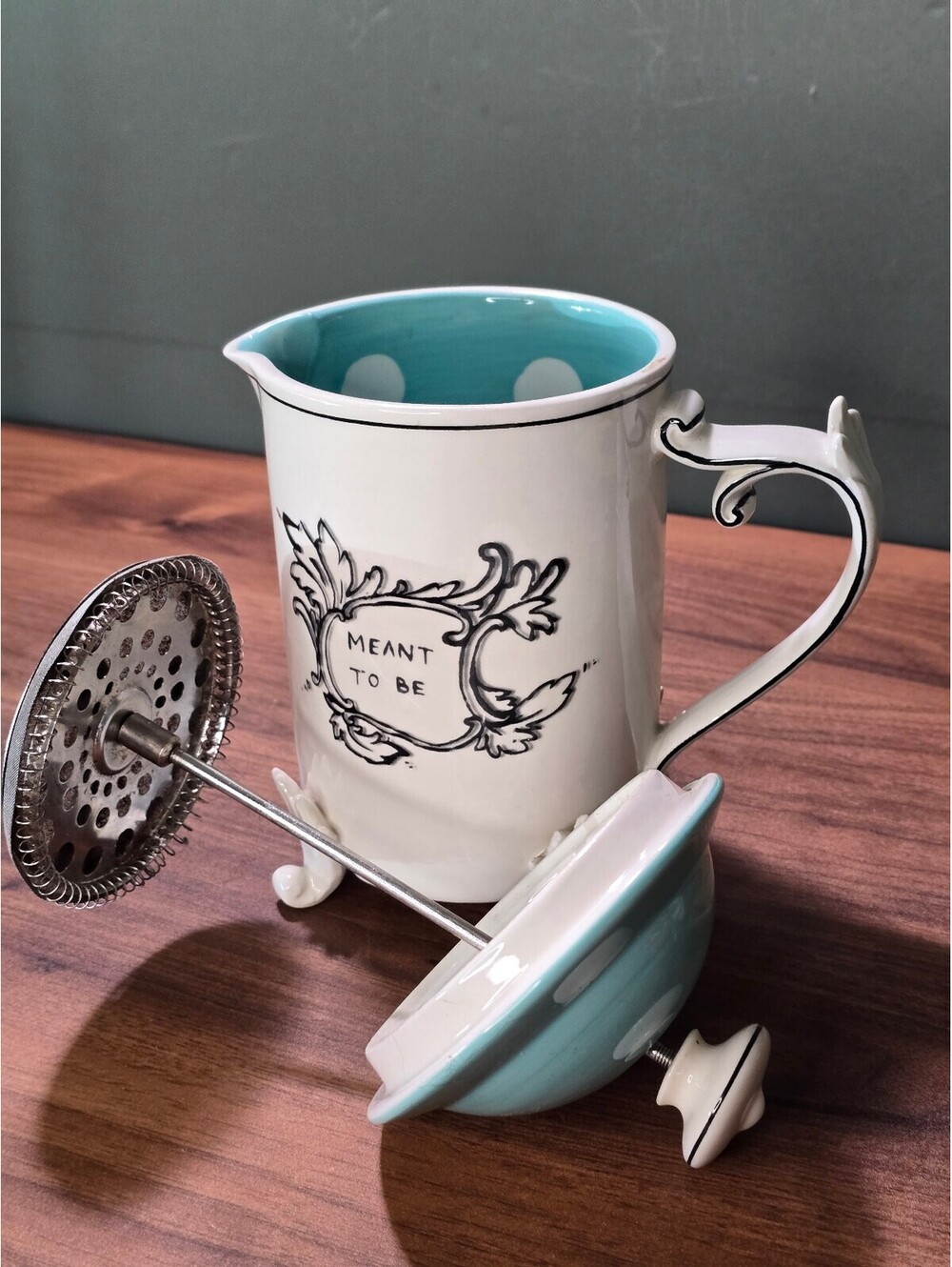 Anthropologie Molly Hatch Meant To Be Ceramic French Press Turquoise Lid - Picture 4 of 5